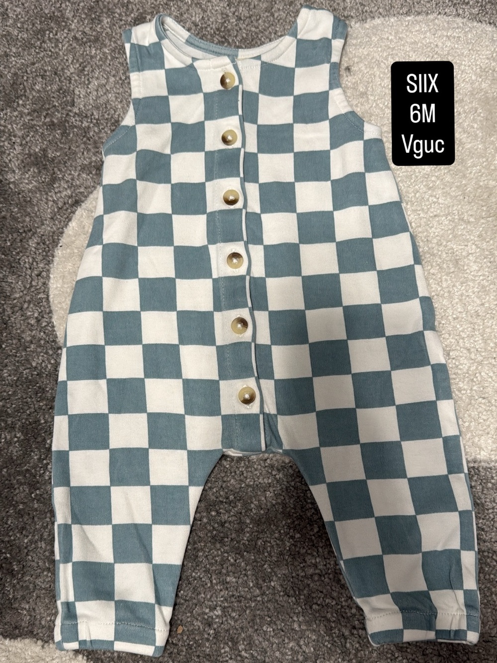 SIIX Baby Checkerboard Romper - Blue & White, 6M